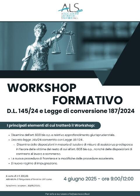 Promozione del workshop “D.L. 145/24 e legge di conversione 187/2024”