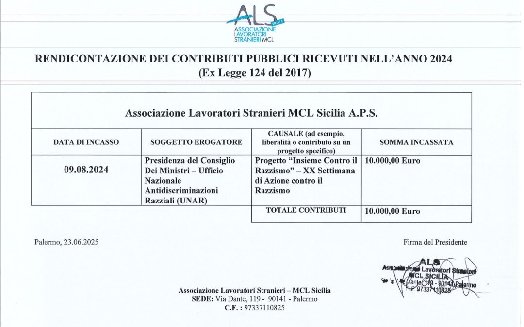 “Rendicontazione contributi pubblici ricevuti nell’anno 2024”